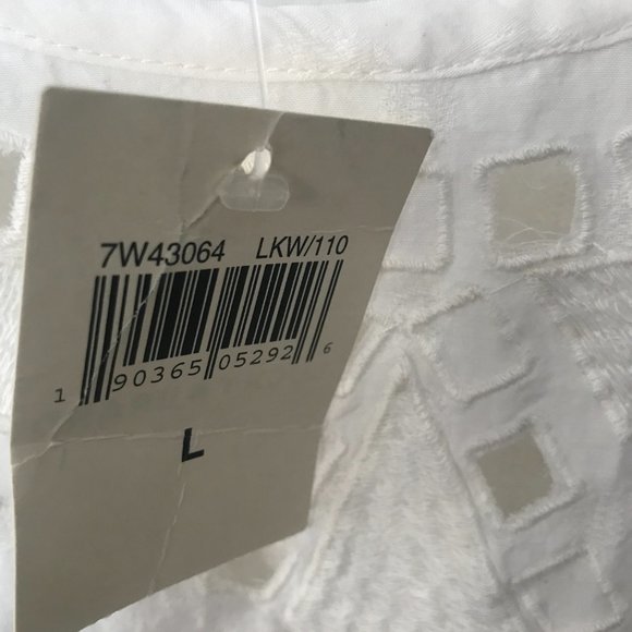 Lucky Brand Ivory Cotton Blend Eyelet Fringed Top - Picture 3 of 8